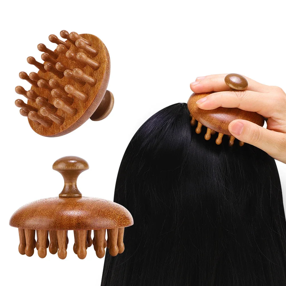 Sandalwood Massage Comb Finger Ring Comb Head Meridian Comb Scalp Massager Anti-Static Wooden Brush Guasha Tool for Full Body Beauty World Shop