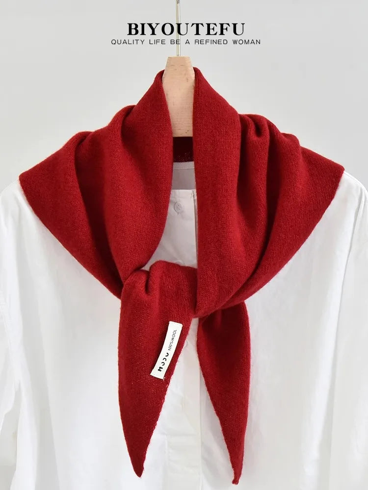 100% Australian Wool Knitted Triangle Scarf Shawl Women's Autumn  Winter Warm Neck Protection Scarf Decorative  Small Scarf Beauty World Shop
