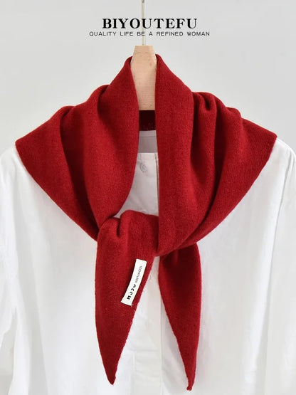 100% Australian Wool Knitted Triangle Scarf Shawl Women's Autumn  Winter Warm Neck Protection Scarf Decorative  Small Scarf Beauty World Shop