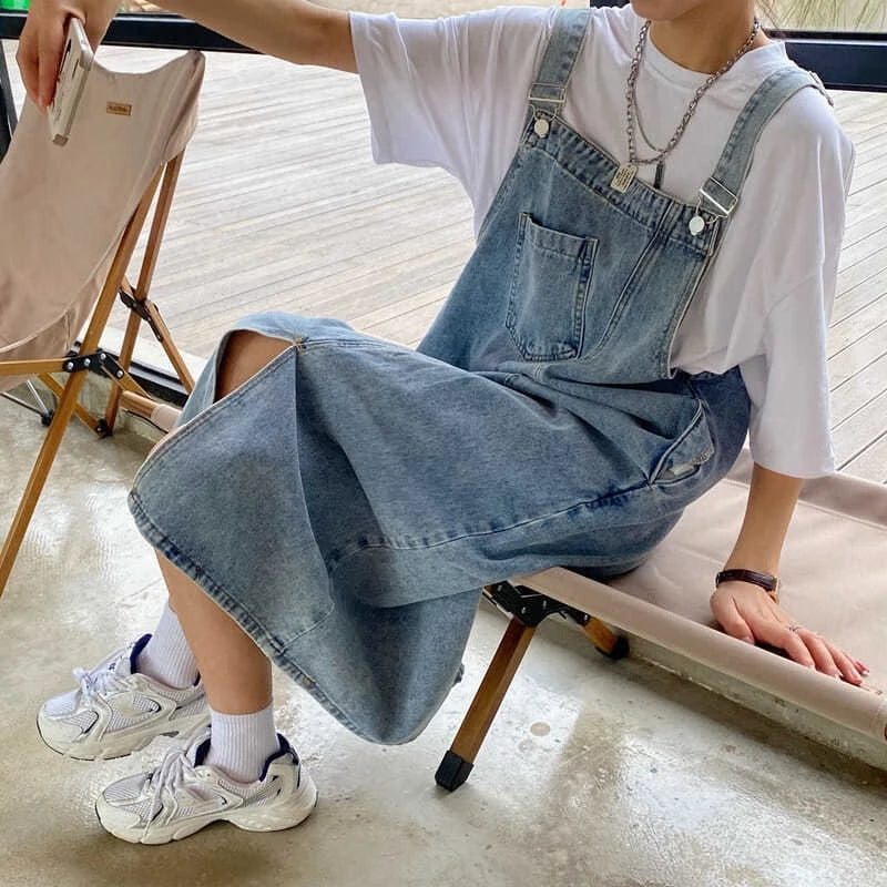 Spring Summer Denim Overall Dress Women Sleeveless Jeans Dresses Fashion Female Solid Slip Casual Loose Spaghetti Strap Dresses Beauty Trend Shop
