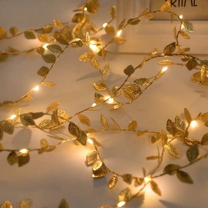 2M 20LED Golden Leaves String Fairy Lights For Wedding Birthday Party Decoration Home Garden Artificial Plant Garland Vine Light Beauty World Shop