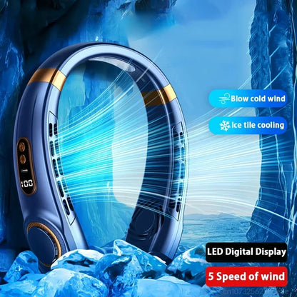 JKUOO Portable Neck Fan,Hands Free Bladeless Fan with LED 4 Cooling Plate,Personal Fan 4000mAh Battery USB Rechargeable Beauty World Shop