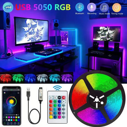 RGB LED Strip Lights Smart Bluetooth 24Key Remote Flexible Diode Lamp Tape SMD 5050 30LEDs/M For Room Home Decor TV Backlight Beauty Fashion