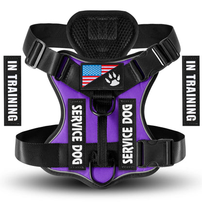 Service Dog Harness, Reflective Dog Vest Harness with 5 PCS Patches, Adjustable Soft Oxford Pet Harness, Inner Layer Mesh, Easy Beauty World Shop