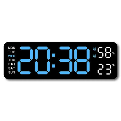 9 Inch Large Digital Wall Clock USB Powered TEMP Humidity Week Auto Dimmer DST Table Clock 12/24H Electronic LED Alarm Clock Beauty World Shop