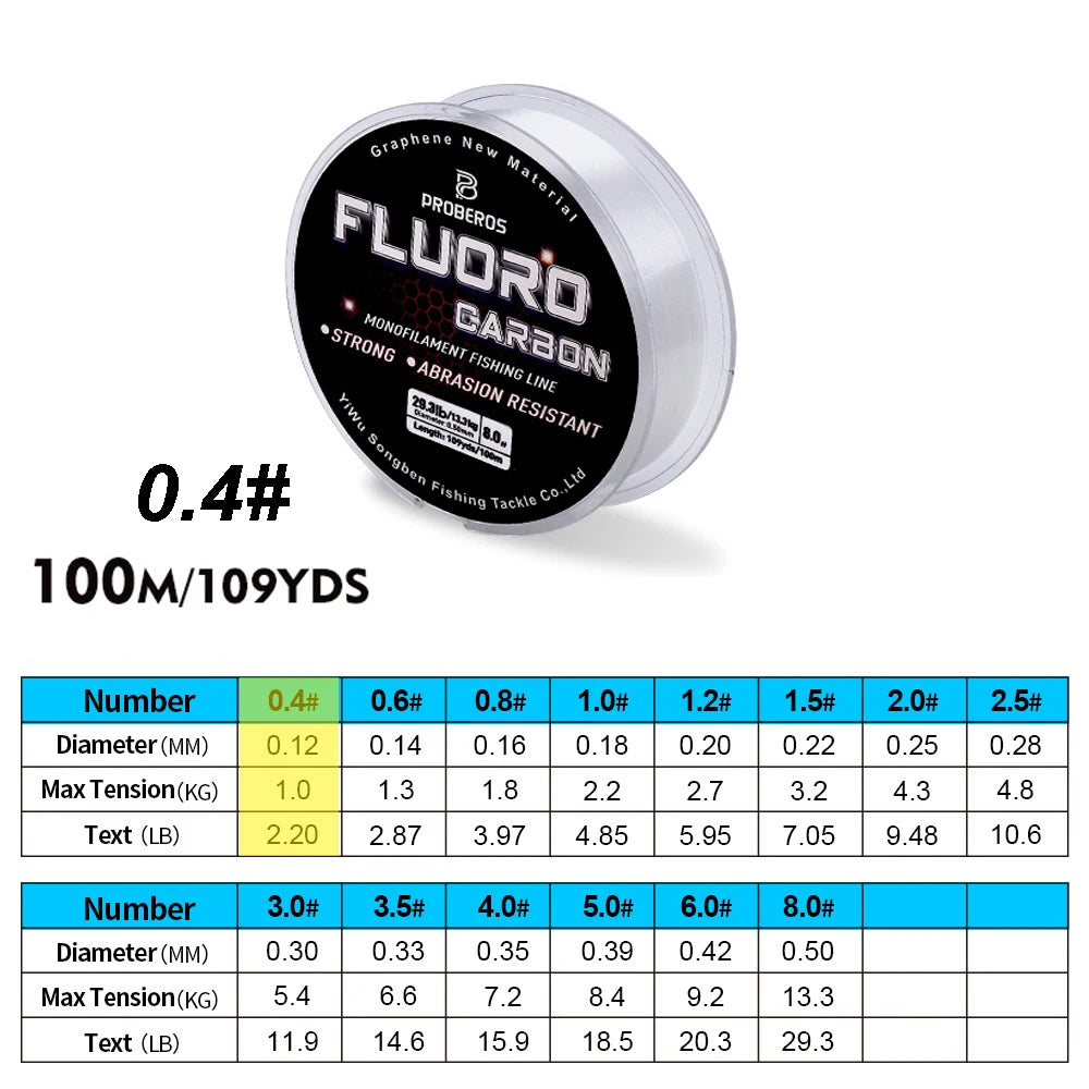 PROBEROS 100M Fluorocarbon Coating Fishing Line 2.2LB-29.3LB Carbon Fiber Monofilament Leader Line Carp Fishing Sinking Line Beauty World Shop