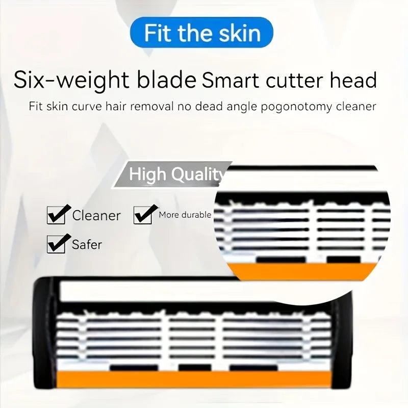 6-Layers Safety Razor Set High Quality Men Razor Sharp Stainless Steel Shaving Changeable Shaver Head Blade ﻿ Beauty World Shop