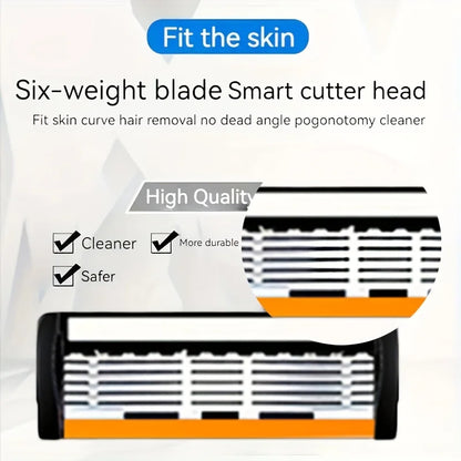 6-Layers Safety Razor Set High Quality Men Razor Sharp Stainless Steel Shaving Changeable Shaver Head Blade ﻿ Beauty World Shop