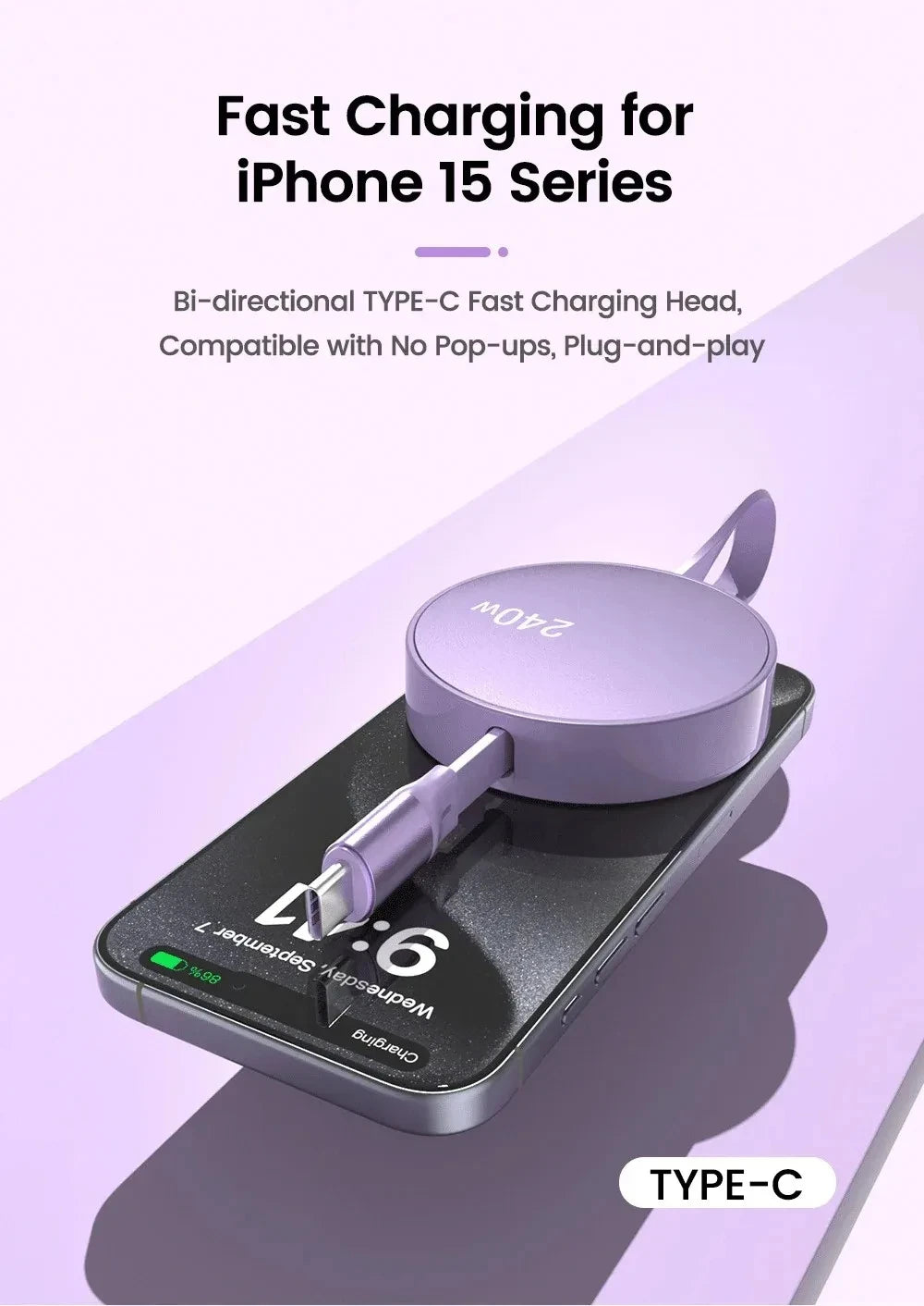USB-C to USB-C Retractable PD240W Fast Charging Type-C Data Cable 1M Mobile Phone Charging Wire for iPhone 15/16 Xiaomi Samsung Beauty World Shop