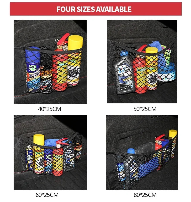 Car Storage Net Stretchable Mesh Pocket Net Magic Elastic Sticker Universal Rear Mesh Trunk Seat Bag Pocket Cage Auto Organizer Beauty World Shop