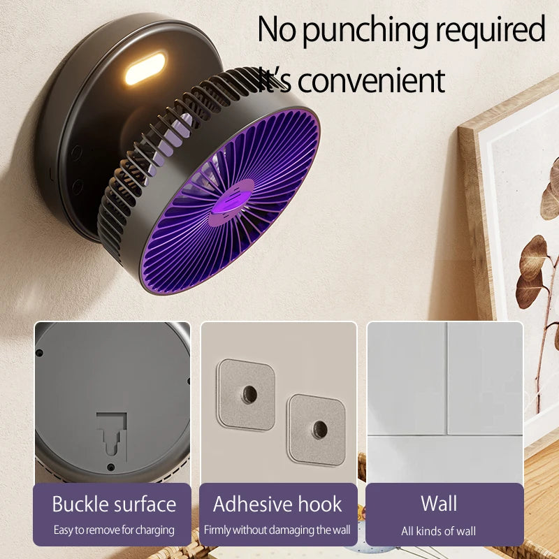 2024 New Rechargeable 3IN1 Multifunctional Portable Fan Wall Mounted Fan 90° Folding Fan 4 Gears With Warm Night Light Beauty World Shop