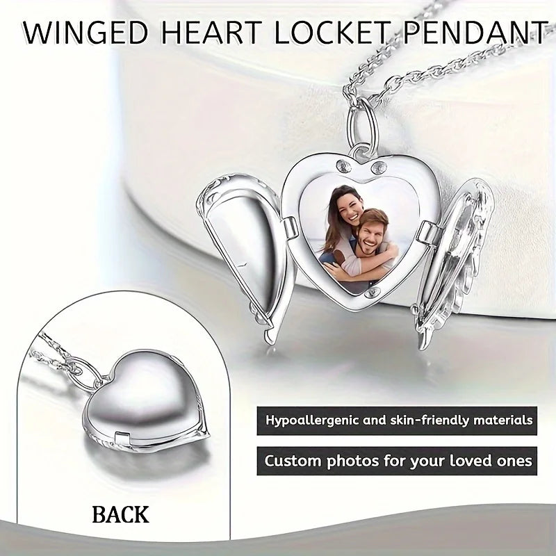Custom Picture/photo Small Box Pendant Necklace, Personalized Angel Wing Small Box Pendant Men's Women's Necklace Christmas Gift Beauty World Shop