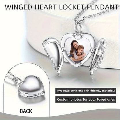 Custom Picture/photo Small Box Pendant Necklace, Personalized Angel Wing Small Box Pendant Men's Women's Necklace Christmas Gift Beauty World Shop