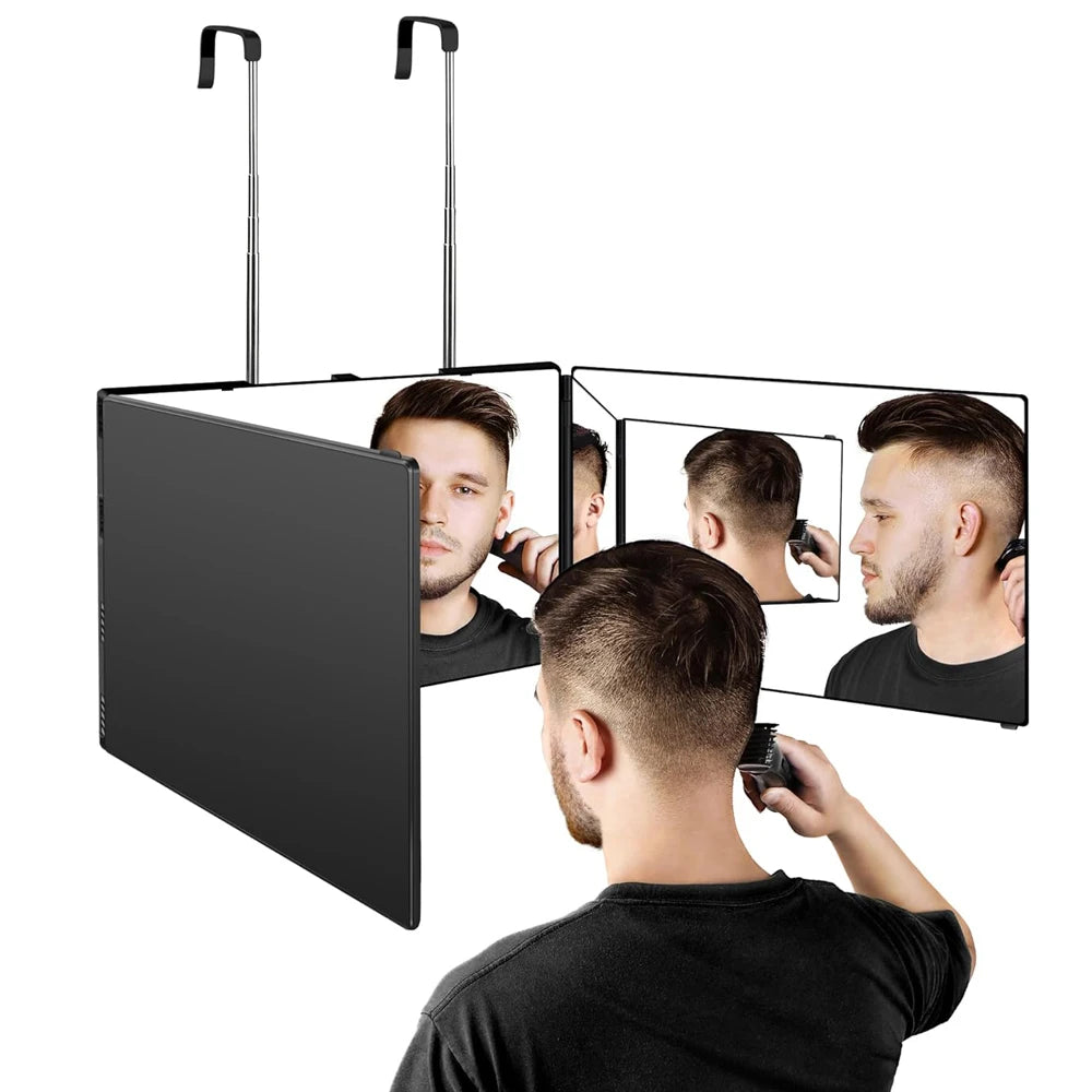 S Travel Portable 360 Trifold Vanity Makeup Mirror with Height Adjustable Telescoping Hook for Hair Self Cutting Fordable Mirror Beauty World Shop