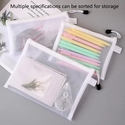 3pcs/Set Transparent Document Bag Mesh Zipper Information Bag Small Fresh Large Capacity Stationery Bag Beauty World Shop
