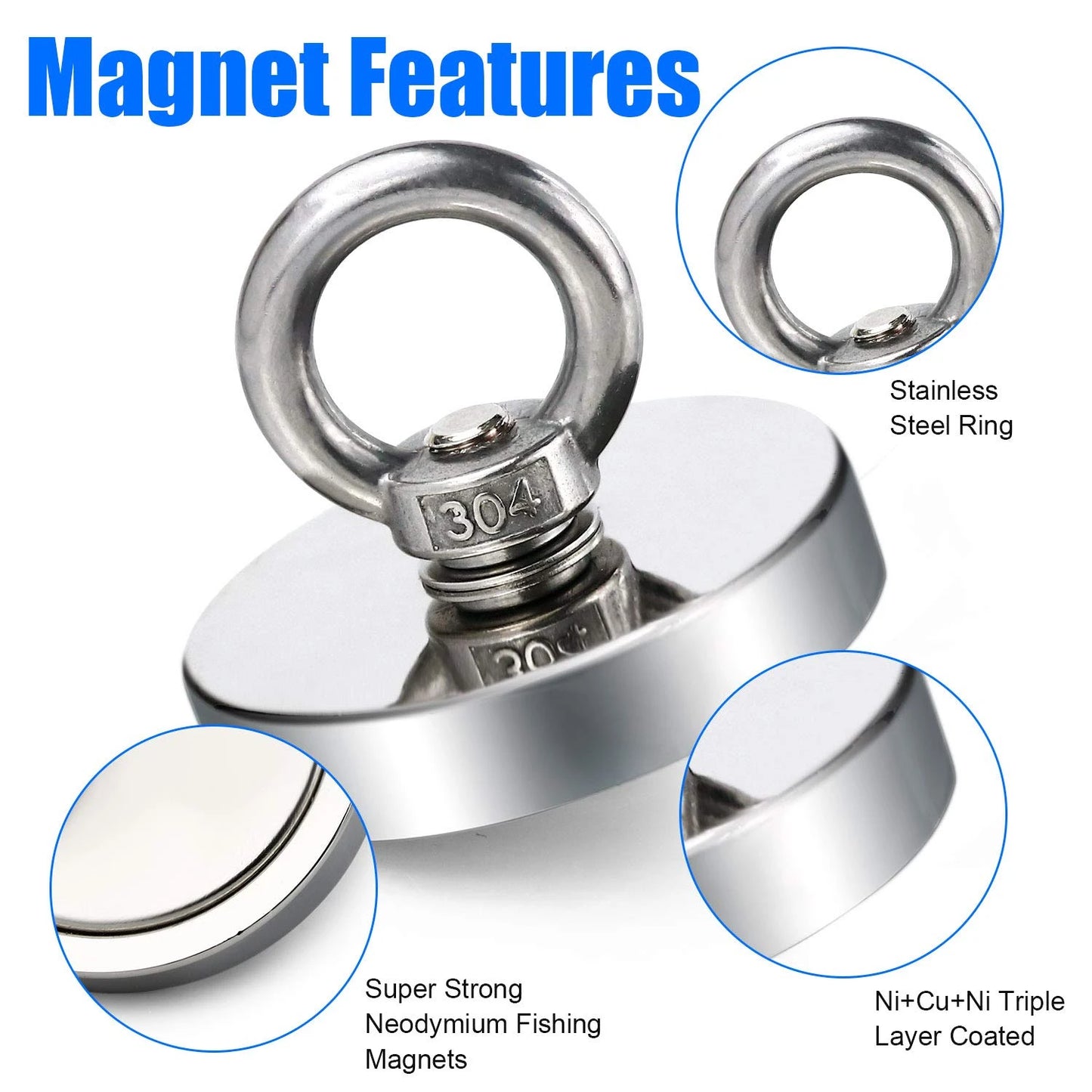 Super Strong Neodymium Fishing Magnets Heavy Duty imanes Magnet with Countersunk Hole Eyebolt for Salvage Magnetic Fishing Beauty World Shop