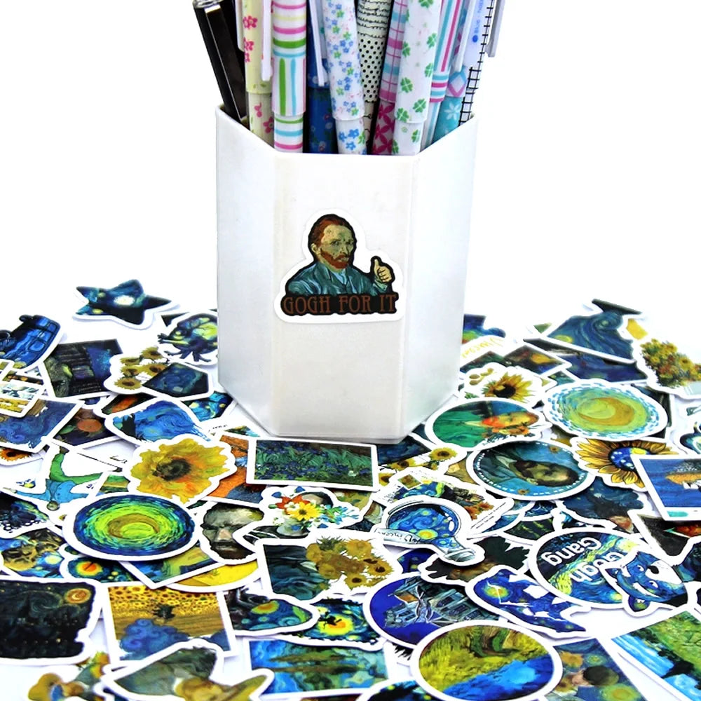 100Pcs Van Gogh Cute Stickers Pack Aesthetic Stationery Supplies Lot Korean Paper Kawaii Office Teacher School Diary Decoration Beauty World Shop