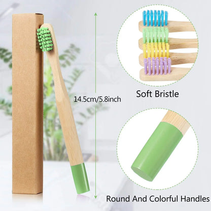 10pcs Round Handle Adult & Children Natural Eco Friendly Travel Tooth Teeth Brush Bamboo Toothbrush With Medium Hard Bristlesth Beauty World Shop