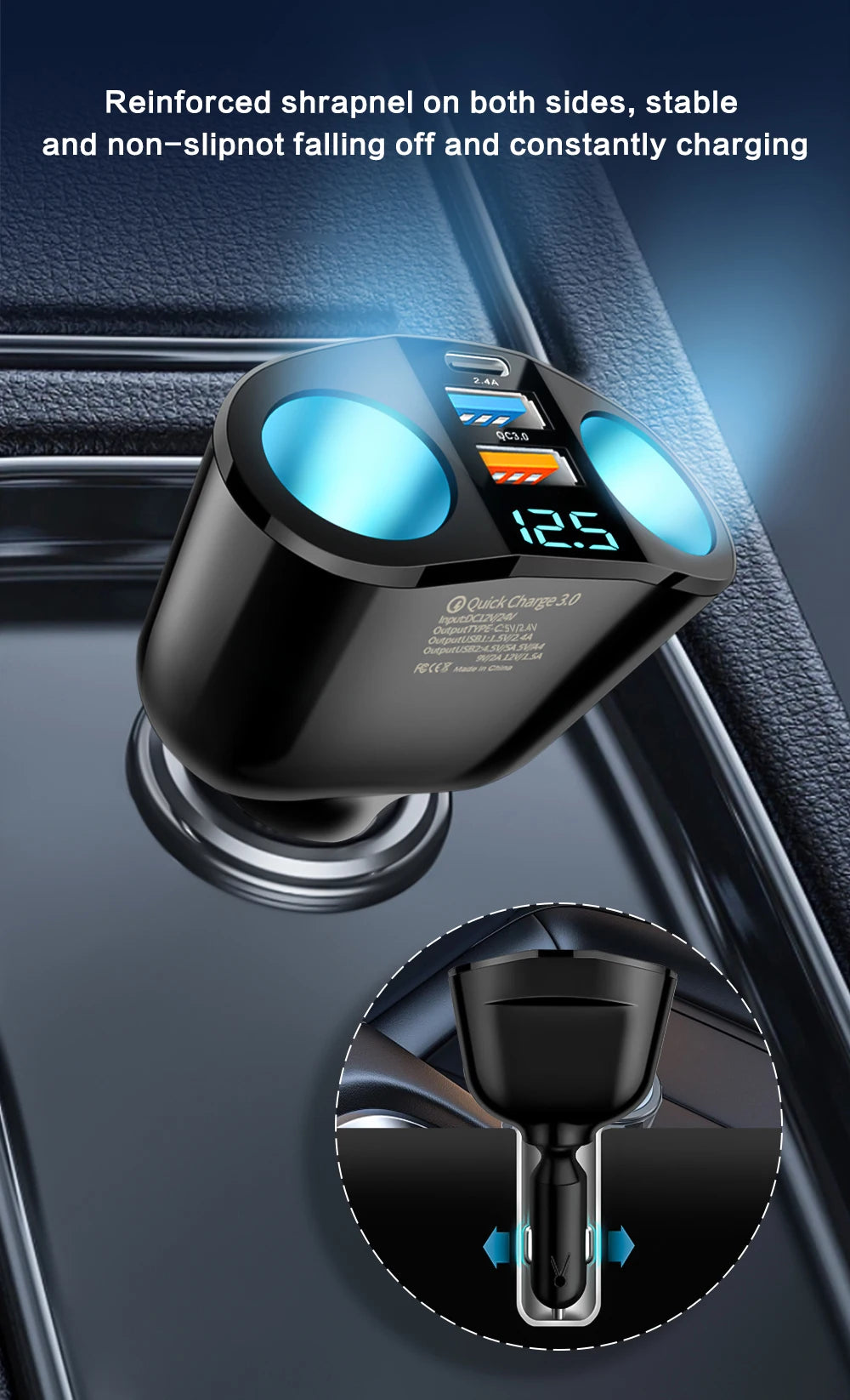 Multiple Devices Can Be Charged at the Same Time with Digital Display Car Charg Dual-port Car Charger Adapter Beauty World Shop