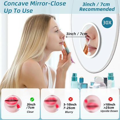 Tweezers & Scissors 30x Magnifying Mirror Set LED-Lit Magnifying Makeup Mirror 30x Magnification Makeup Mirror Portable Travel Beauty World Shop