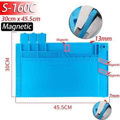 Soldering Station Mat Silicone Work Mat Heat Resistant 932°F Anti-Static Magnetic Mat for Electronic Phone Laptop Watch Repair Beauty World Shop