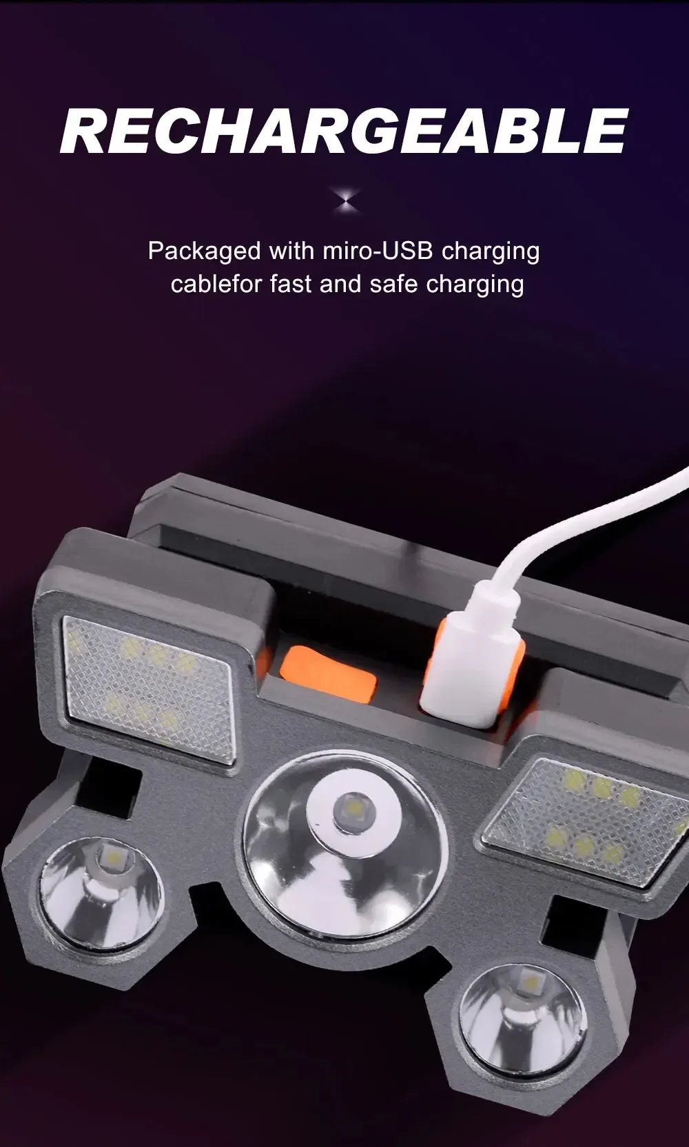 5LED Bright Headlamp Rechargeable Waterproof Adjustable 4Modes Lightweight for Outdoor Camping Running Hiking Beauty Fashion