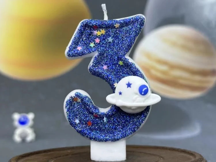 DIY Planet themed Spaceship 0-9 DIY digital candle Dark Blue Birthday candle Outer space themed party cake decoration Beauty World Shop