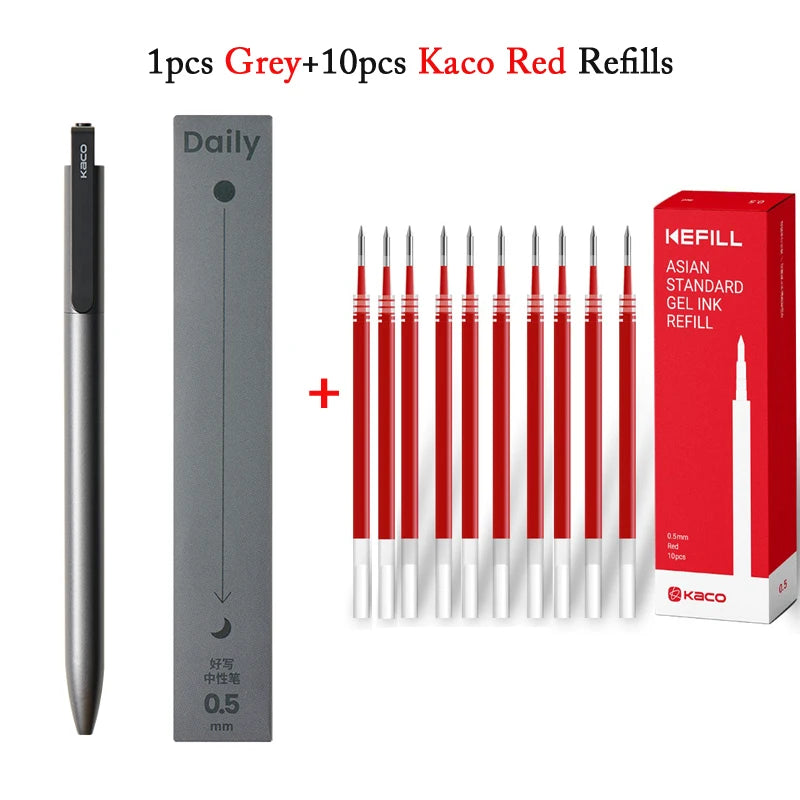 KACO Gel Pens Press Signature Pen Stationery Metal Pen Clip 0.5mm Black Ink Quicking Drying Large Capacity 800M Smooth Writing Beauty World Shop