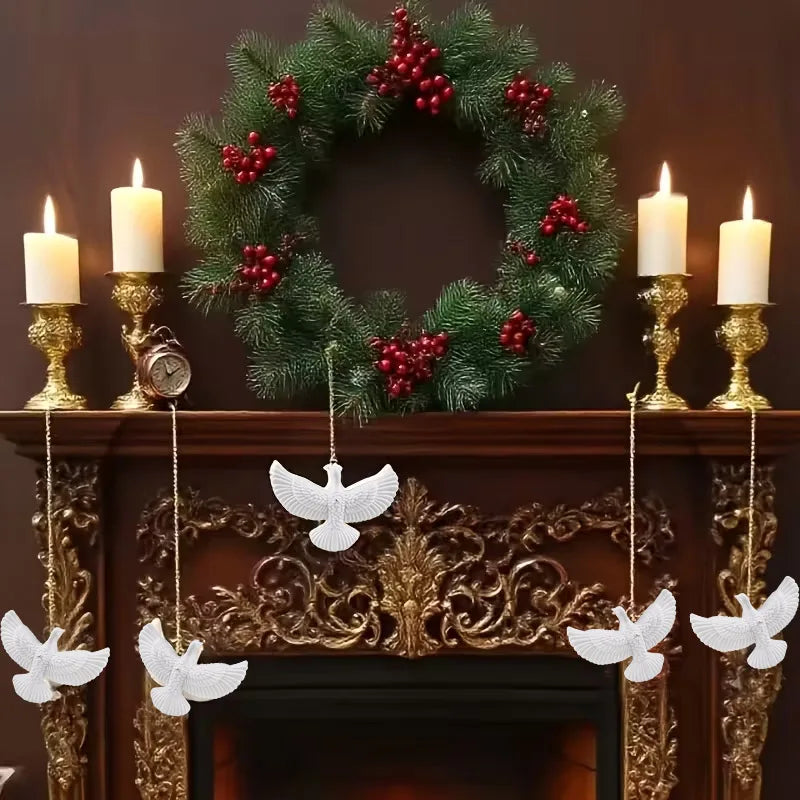 Elegant White Dove Christmas Ornaments Xmas Tree Hanging Pendants Resin Bird 2026 New Year Party Home Wall Decoration Kids Gifts Beauty World Shop