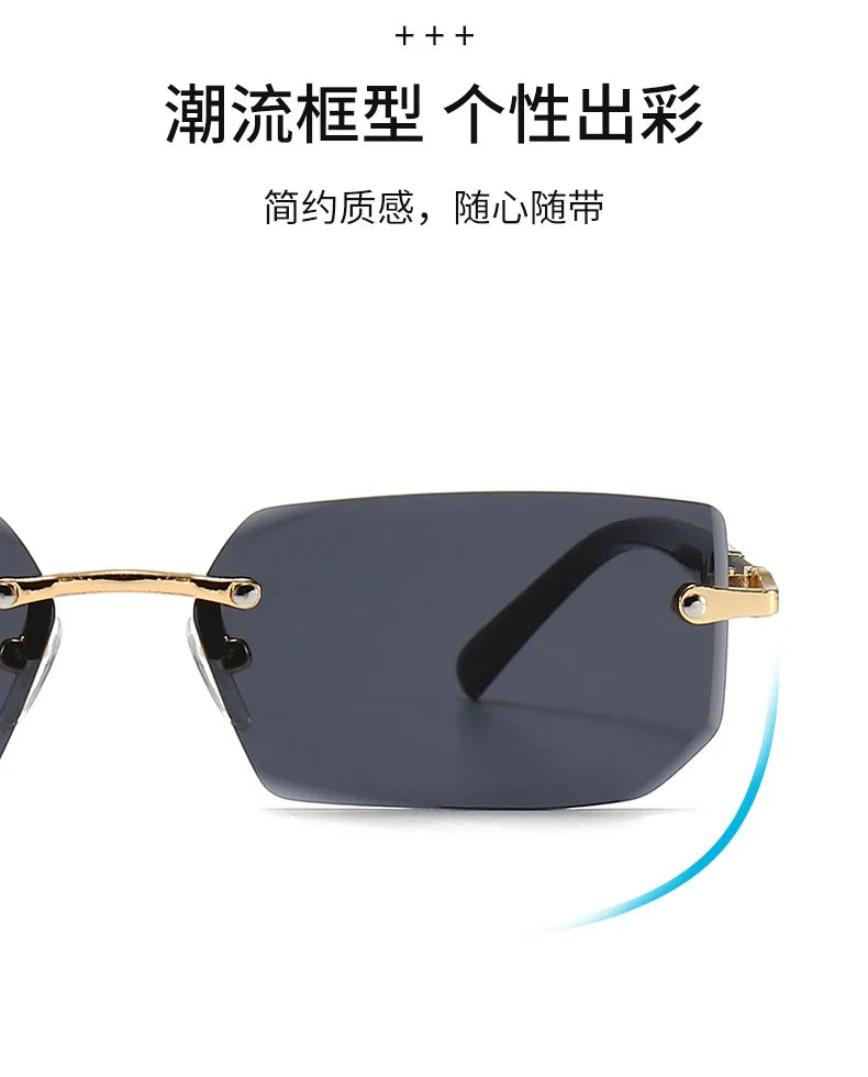 Rimless Sunglasses Rectangle Fashion Popular Women Men Shades Small Square Sun Glasses For Female Male Summer Traveling Oculos Beauty World Shop