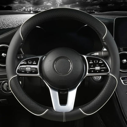 All Seasons Leather Diamond Steering Wheel Cover Universal Fit for 14 .5-15 Inch Durable Leather Cover Anti-Slip Veins Design Beauty World Shop