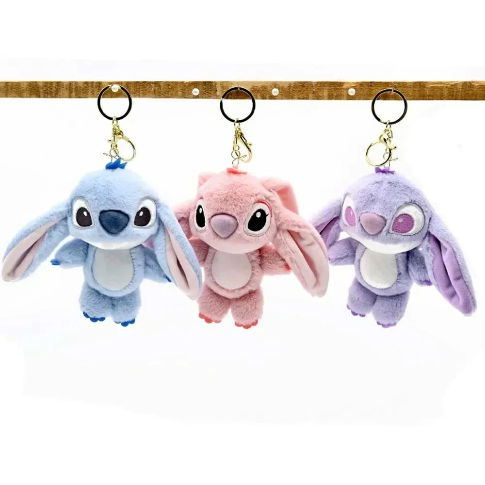 Cartoon Stitch Plush Keychain Soft Toy Cute Stuffed Animal Pendant Gift for Girls  Angel Doll Bag Charm Kids Birthday Present Beauty Fashion