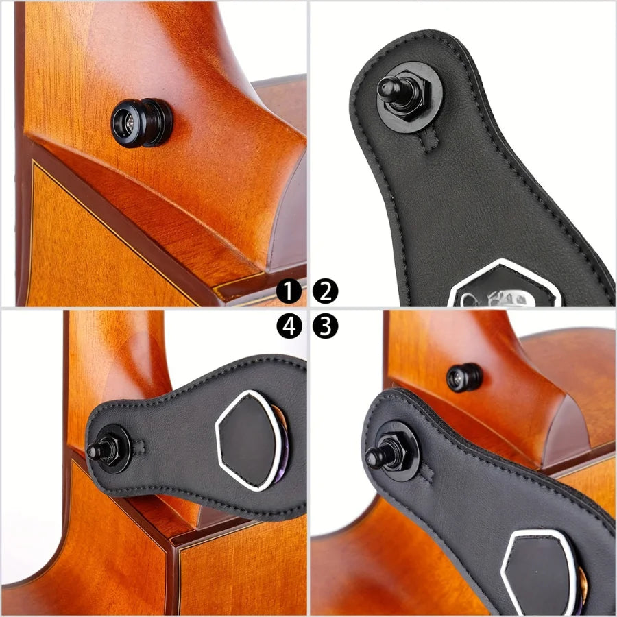 2pcs premium alloy guitar with lock strap, gold and black, safe and stylish for acoustic guitar, electric guitar and bass Beauty World Shop