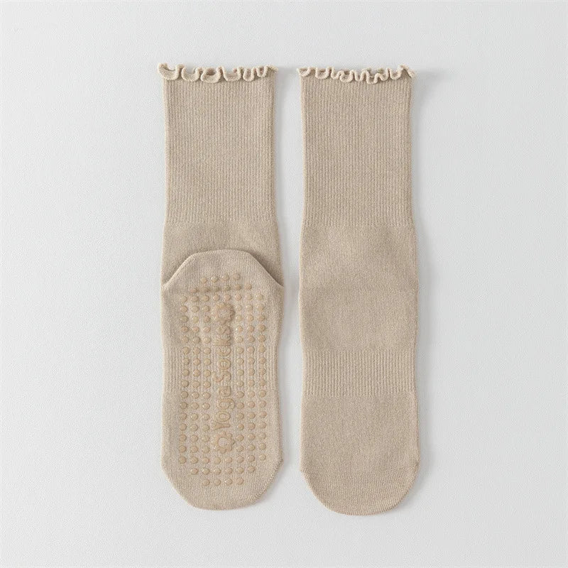 Yoga socks, boneless mid tube socks, sports anti slip thin fit, fitness Pilates combed cotton women's socks Beauty World Shop