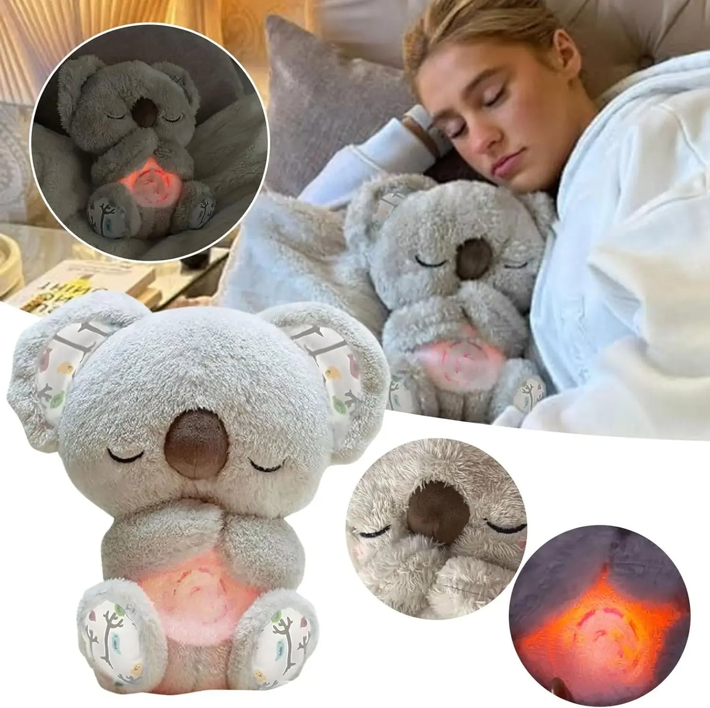 *Cuddly Koala Plush Sleep Aid with Soft Glow Night Light Calming Music and Simulated Breathing Comforting Bedtime Comfort Toys Beauty World Shop
