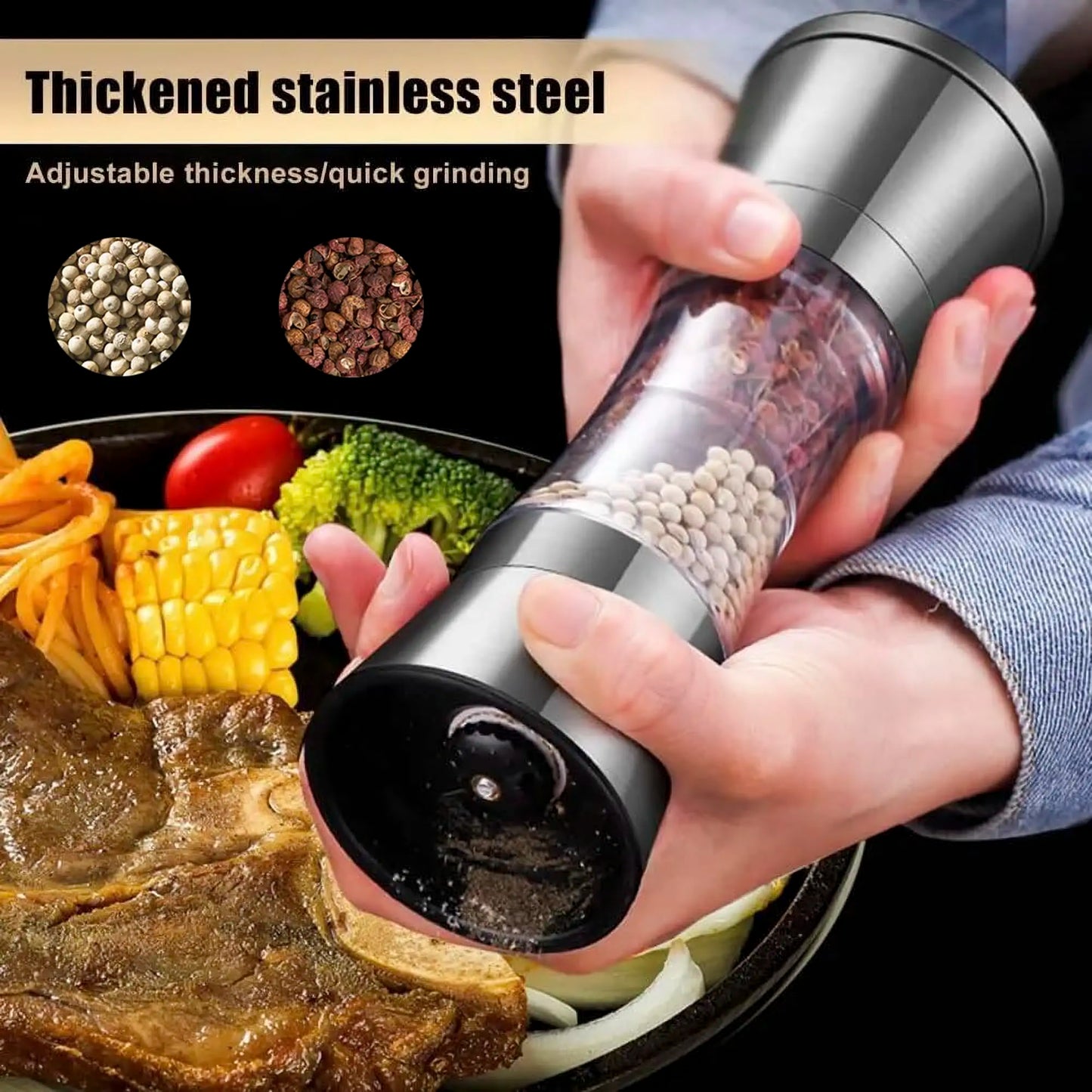 2-in-1 Adjustable Pepper Salt Grinder - Rustproof Stainless Steel Manual Mill with Double Heads & Coarseness Control Beauty Trend Shop