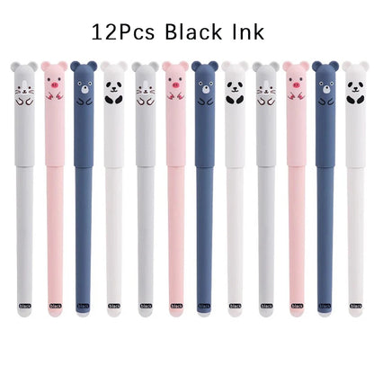 12pcs Animals Panda Erasable Gel Pen 0.5mm Blue Black Erasable Pen Refills Rods Washable Handle School Supplies Stationery Beauty World Shop