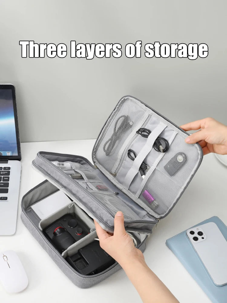 Black Oxford Cloth Electronic Accessory Storage Bag, Cube Travel Bag, Portable Data Cable Headphone Organizer Bag Office suppli Beauty World Shop