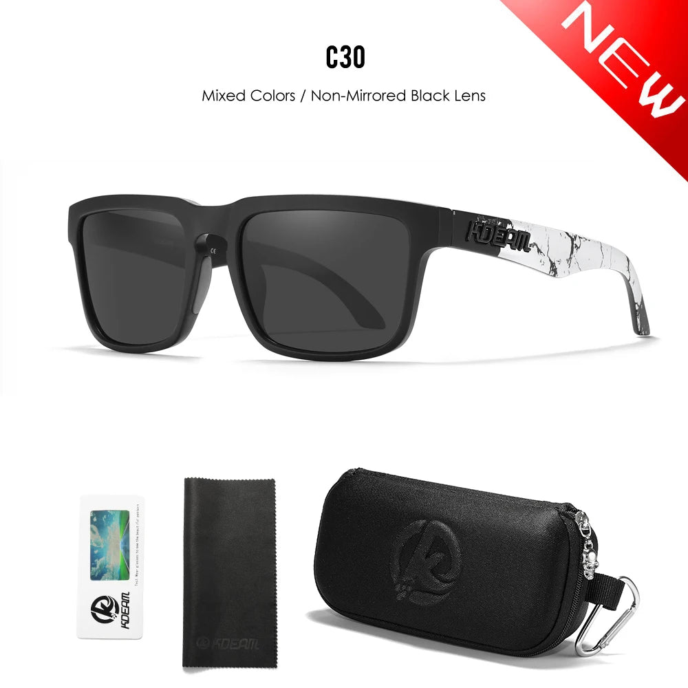 KDEAM Men's Polarized Sunglasses Square Casual Outdoors Sun Glasses Women Unisex Sunglass For Couple With Zipper Case Beauty World Shop