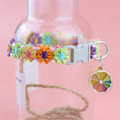 Fashion Rainbow Flower Cat Collar With Bell Kitten Puppy Necklace Adjustable Buckle Colorful Lace Kitten Collar Dog Accessories Beauty World Shop