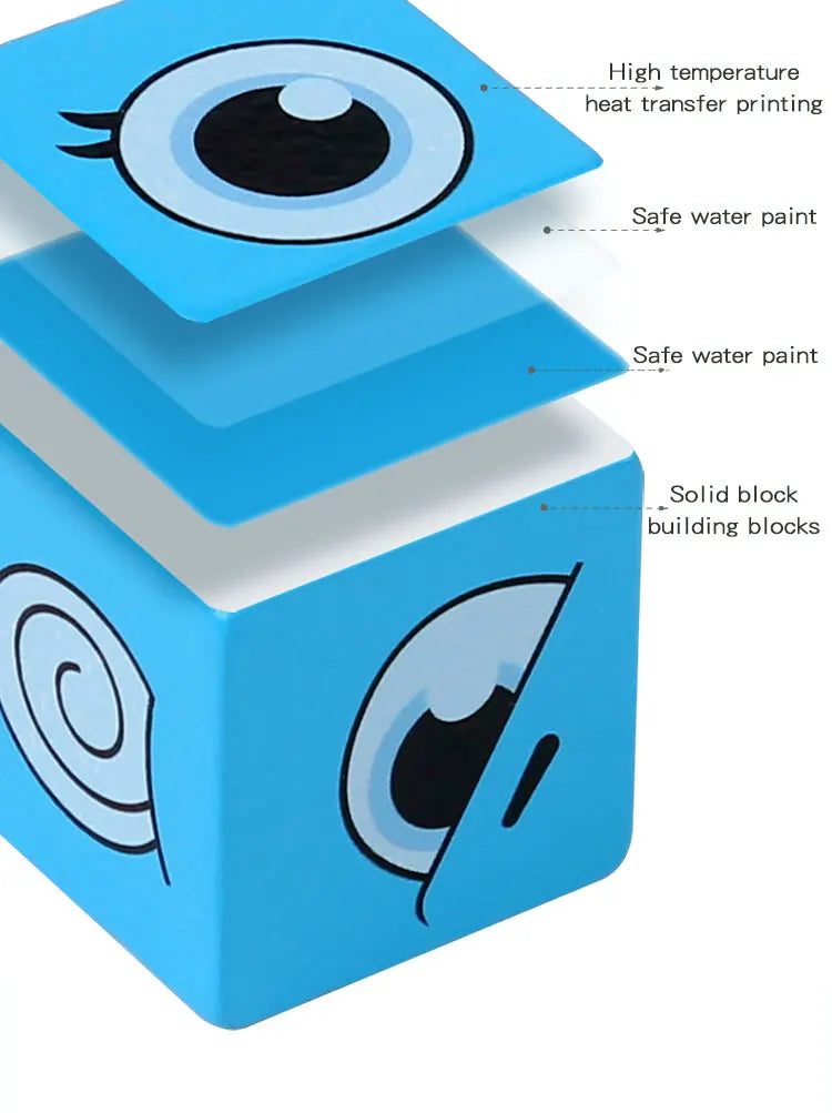 Kids Emotions Expression Game Wooden Cube Face Changing Board Cartoon Puzzle Toy Montessori Thinking Challenge Games Beauty Fashion