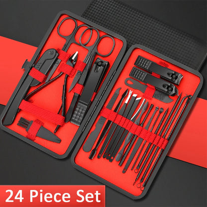 7/10/12/18/20/24PCS Set Professional Manicure Set Kits Stainless Steel Fingernail Toenail Clippers Set with Leather Portable Beauty Fashion