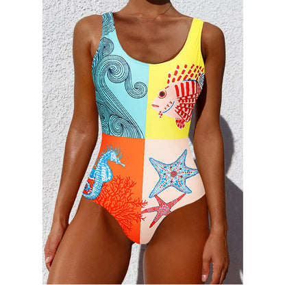 2026 New Printed One-piece Swimsuit Classic Printed Lace Up Swimsuit Women's Push Up Flower One-piece Suit Beach Wear For Female Beauty World Shop