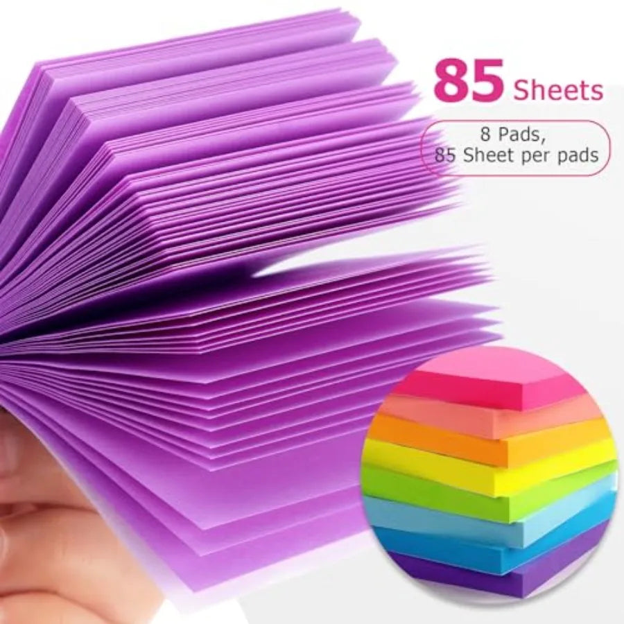 8 Pads Sticky Notes 3x3 Self-Stick Notes 8 Bright Multi Colors Purple Sticky Notes, 85 Sheet/Pad Beauty World Shop