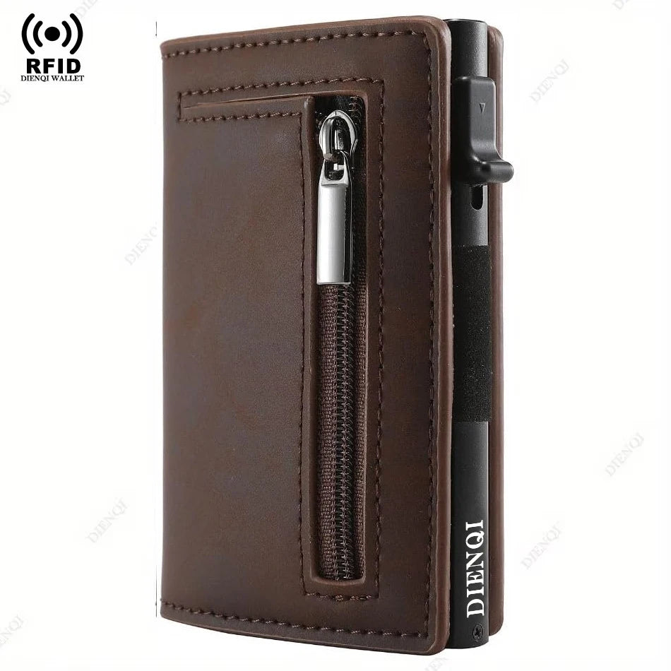 Anti-theft Credit Card Holder Men Wallets Rfid Blocking Aluminum Leather Pop Up Minimalist Wallet Cardholder Wallets for Men Beauty World Shop
