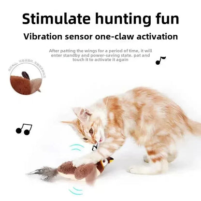 Hot Cat Interactive Toys Catnip Electric Pat Bird (with Catnip) Dog Cats Touch-Activated Squeaky Plush Toy Pet USB Rechargeable Beauty World Shop