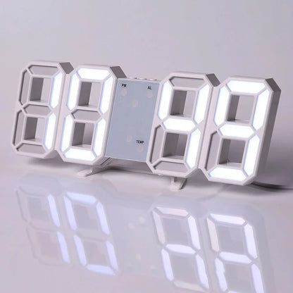 Wall Clock Digital Alarm Modern Kitchen Electronic Smart 3D USB Power Supply LED Time Date Temperature Display Desktop Bedroom Beauty World Shop
