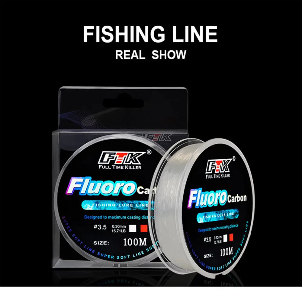 100m Fluorocarbon Bait Fishing Line, Carbon Fiber Fly Fishing, Wild Fishing, Sea Fishing, Fishing Accessories, Tools, Outdoor Beauty World Shop