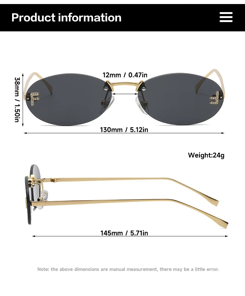 Fashion Rimless Sunglasses Women UV400 Oval Elegant Diamond F Sun Glasses Retro Eyewear Beauty World Shop