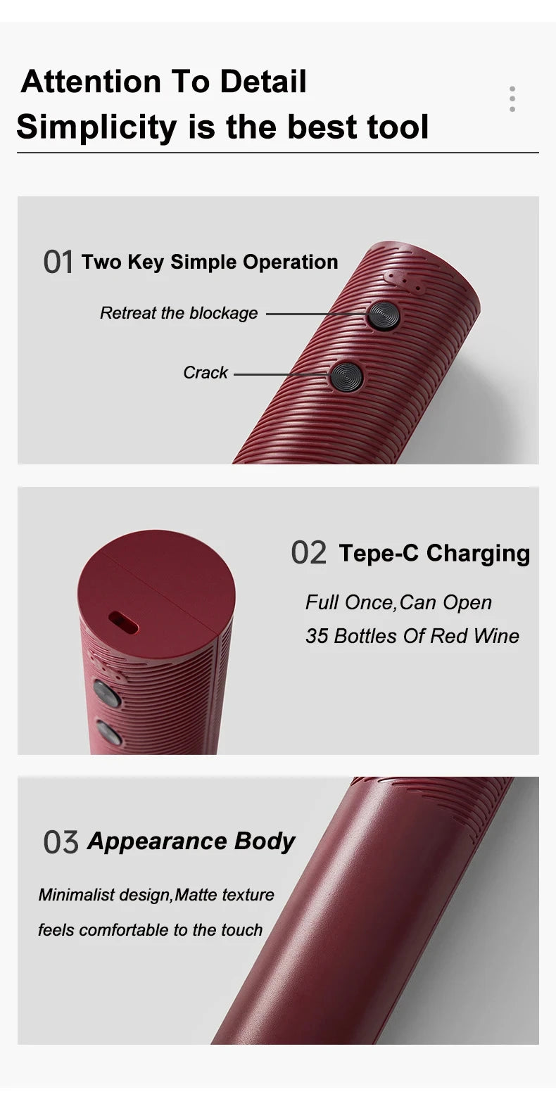 Electric Wine Bottle Opener Automatic Red Wine Corkscrew Rechargeable Wine Opener One-click Button Wine Tools Kitchen Products Beauty World Shop